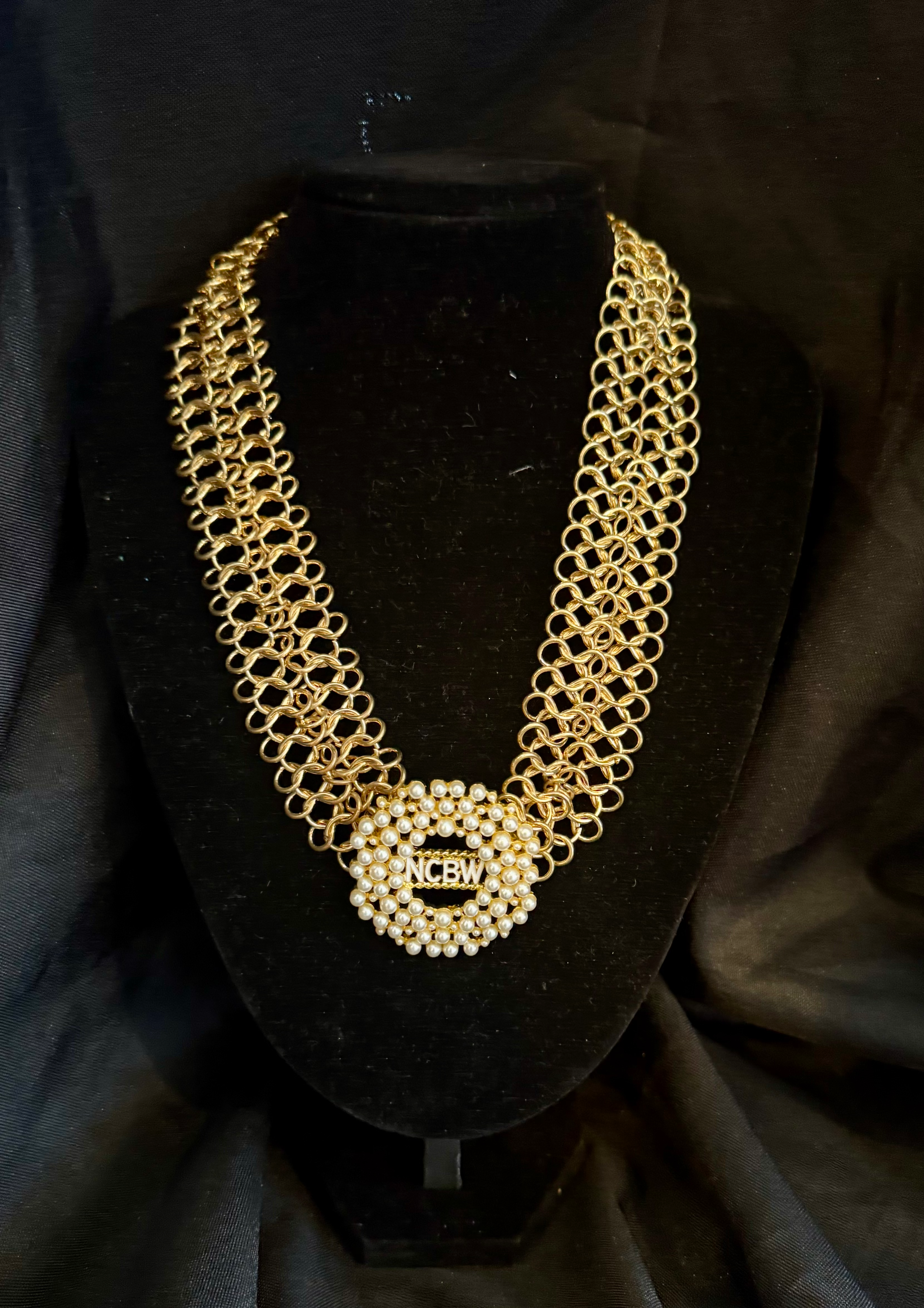 NCBW Gold Necklace w/Cluster Pearls
