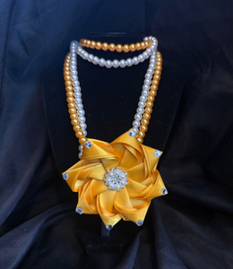NCBW White/Yellow Pearls with Yellow Flower Necklace
